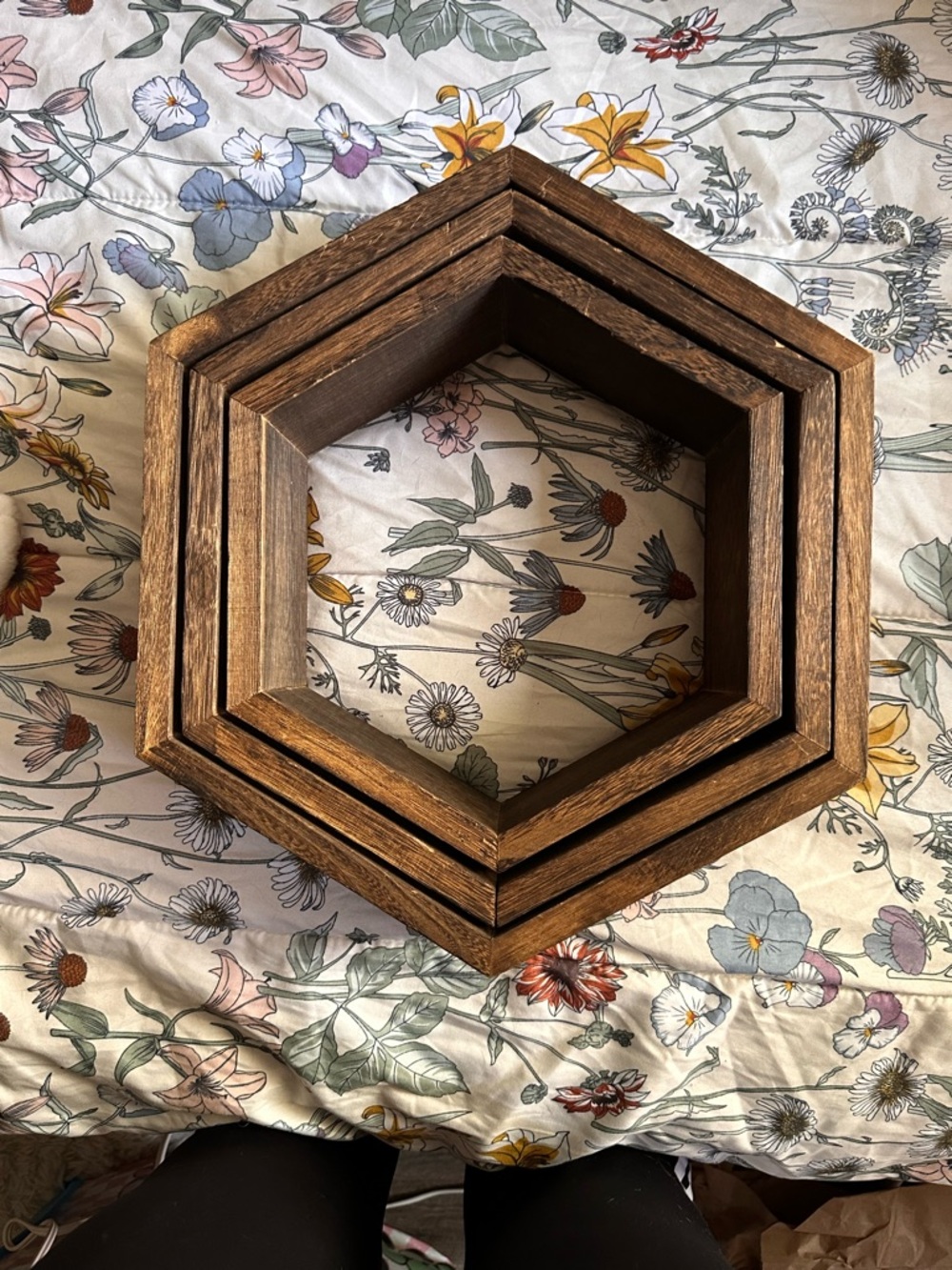 Hexagon Wooden Wall Shelves - Rustic Brown Set - Picture 2 of 6